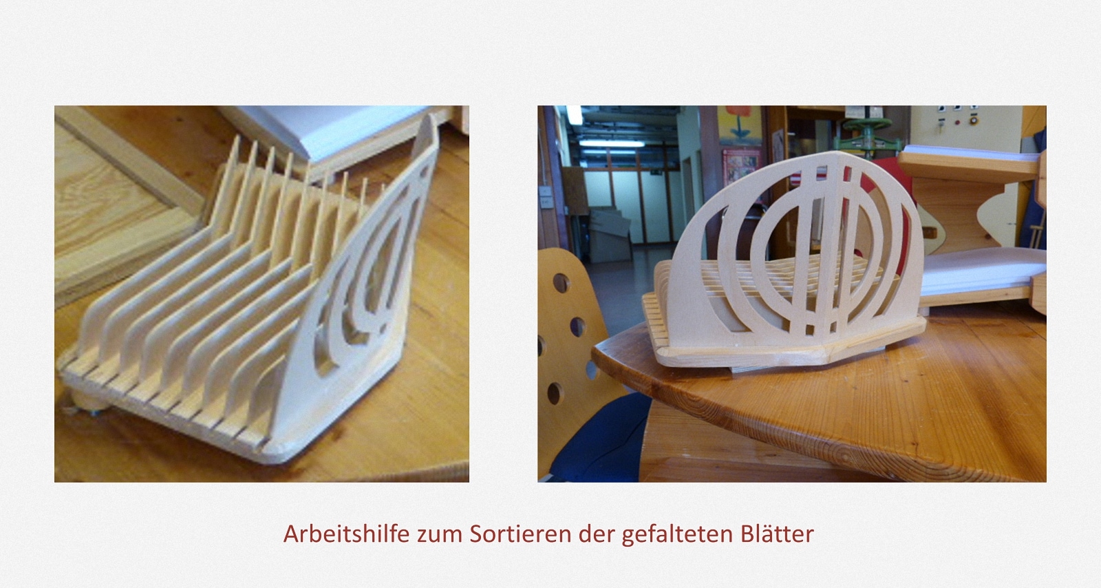 Produktion Schulhefte: Arbeitstisch – Blätter falten Karl-Schubert-Werkstätten – Filderstadt Papierwerkstatt Entwickler: Hans Martin Nüssle