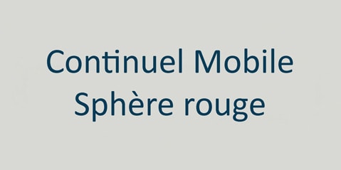 Der Text auf einem einfachen Hintergrund lautet „Weiter! Mobile Sphère Rouge“ in blauer serifenloser Schrift.