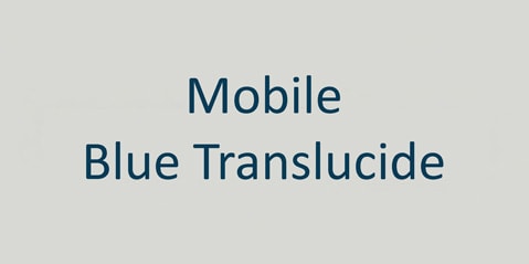 Der Text auf hellgrauem Hintergrund lautet „mobile blue translucide“ in dunkelblauer Schrift.