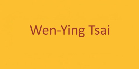 Text „wen-ying tsai“ zentriert in Weiß auf einem schlichten orangefarbenen Hintergrund.
