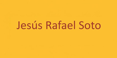 Der Text „Jesús Rafael Soto“ wird in einer fetten serifenlosen Schrift auf einem orangefarbenen Hintergrund angezeigt.