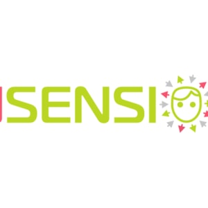 Das Logo von „insension“ zeigt das Wort in Grün und Rosa, wobei ein stilisiertes lächelndes Gesicht, umgeben von Sternen, den Buchstaben „o“ ersetzt.