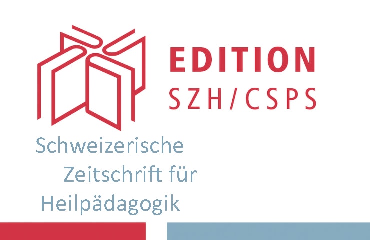 Logo der edition szh/csps mit einem stilisierten offenen Buch in Rot, mit dem Text „schweizerische zeitschrift für heilpädagogik“ in Blau und Grau.