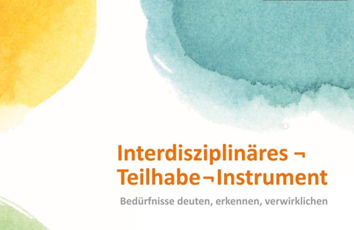 Abstrakter Aquarellhintergrund in Grün- und Gelbtönen mit deutschem Text zu interdisziplinären Beteiligungsinstrumenten.