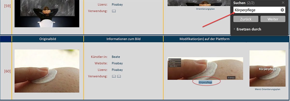 Screenshot einer Computerschnittstelle, die das Bild einer Person im Bademantel und mehrere Registerkarten im Zusammenhang mit der Suche nach Körperpflegeprodukten und Produktbildern zeigt.