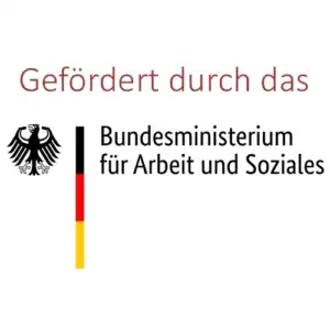 Logo des deutschen Bundesministeriums für Arbeit und Soziales mit dem Text "Gefördert durch das".