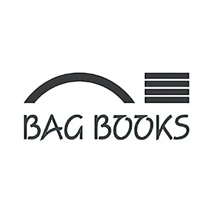 Das Logo von Bag Books besteht aus einem Bogen und gestapelten horizontalen Linien über dem Text.