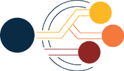 Logo Netzwerk komplexe Behinderung e. V.: Eine Grafik, die vier miteinander verbundene Kreise zeigt, jeder in einer anderen Farbe: Marineblau, Orange, Rot und Pfirsich. Die Kreise sind durch gekrümmte Linien verbunden, was ein Netzwerk oder einen Fluss zwischen ihnen suggeriert.